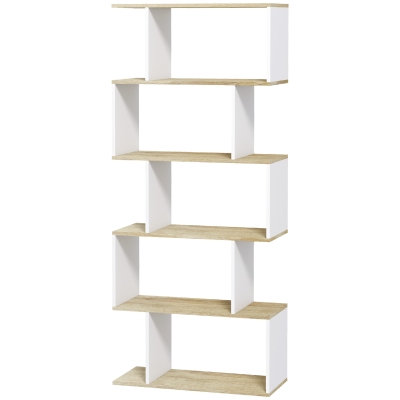 HOMCOM 5-Tier Bookshelf, Geometric S Shaped Bookcase, Tall Narrow Display Shelf for for Living Room, Study Room, White