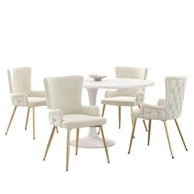 Modern Extendable Dining Set with Table and 4 Chairs, Space-Saving Dining Set for 4–6 Seaters, 55'' L x 39.5'' W x 29.5'' H, Beige+Gold+White
