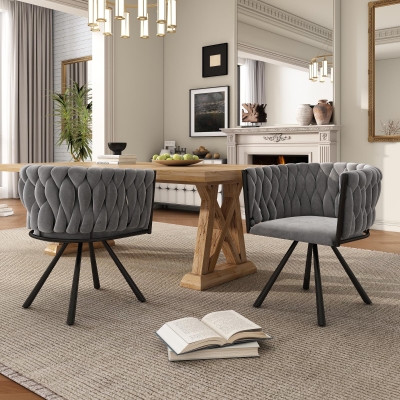 Set of 2 Velvet Dining Chairs with Ergonomic Padded Seat, Metal Legs, Modern Swivel Chairs with Adjustable Feet, 23'' L x 21'' W x 28.5'' H, Gray