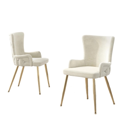 Set of 2 Modern Velvet Dining Chairs with Plush Padding, Upholstered Leisure Chairs with Sturdy Metal Legs, 21.5'' L x 20.5'' W x 33.5'' H, Beige