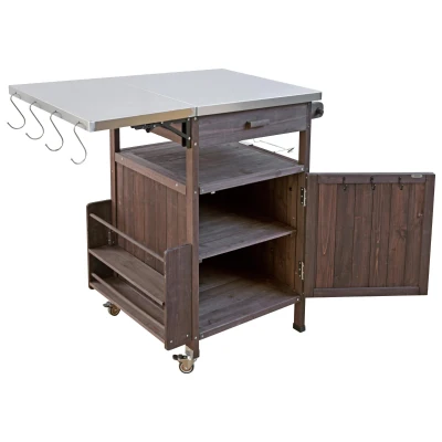 Outdoor Grill Cart with Stainless Steel Top and Removable Centre Shelf, Solid Storage Cabinet with Bottle Opener, 40.5'' L x 21'' W x 36'' H, Brown