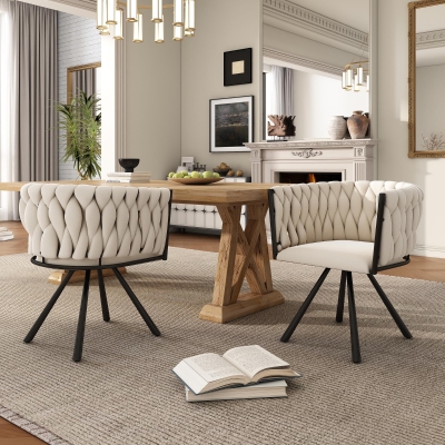 Set of 2 Velvet Dining Chairs with Sturdy Metal Legs and Adjustable Feet, Swivel Ergonomic Chairs with Cushion, 23'' L x 21'' W x 28.5'' H, Beige