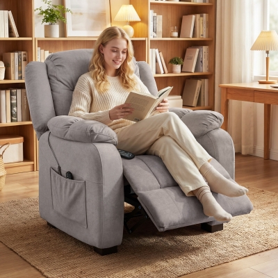 HOMCOM Massage Recliner Chair with Quiet Brushless Motor Pet-Friendly Fabric Power Recliner with 2 Memory Positions Brown