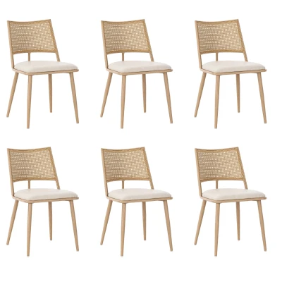 Set of 6 Modern Dining Chairs with PE Rattan Backrest, Ergonomic Side Chairs for Restaurant and Cafe, 19.5'' L x 19'' W x 31.5'' H, Beige+Natural