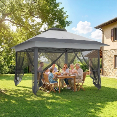 Outsunny 12' x 12' Foldable Pop-up Party Tent Instant Canopy Sun Shade Gazebo Shelter with Steel Frame, Dark Grey