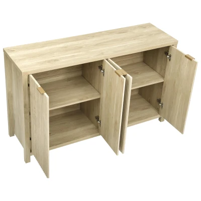 Fluted Buffet Sideboard with 4-Door Cabinet, Adjustable Shelves, Farmhouse Storage with Soft-Close Hinges, 55'' L x 15.5'' W x 33'' H, Natural
