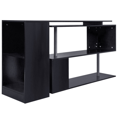 HOMCOM 55" Corner Computer Desk, 360° Rotating L-Shaped Desk, Home Office Workstation with 3-Tier Shelves, Bookshelf, Black