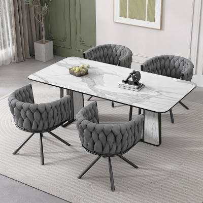 Set of 4 Velvet Dining Chairs with Ergonomic 3D Wraparound Support, Modern Swivel Chairs with Sturdy Metal Legs, 23'' L x 21'' W x 28.5'' H, Gray