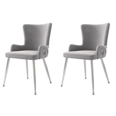 Set of 2 Velvet Dining Chairs with Electroplated Metal Legs, Ergonomic Chairs for Dining & Living Room, 21.5'' L x 20.5'' W x 33.5'' H, Gray+Silver