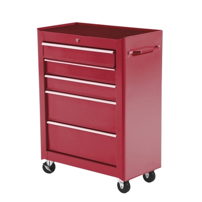 HOMCOM 5-Drawer Rolling Tool Cabinet on Wheels, Lockable Tool Chest, Tool Organizer for Garage, Factory and Workshop, Red