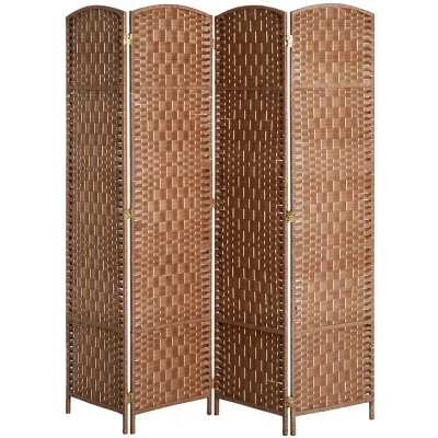 HOMCOM 6ft Folding Room Divider, 4 Panel Wall Partition with Wooden Frame for Bedroom, Home Office, Natural
