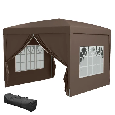 Outsunny 10'x10' Outdoor Pop Up Party Tent Wedding Gazebo Canopy with Carrying Bag (Coffee)