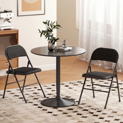 HOMCOM Set of 2 Metal Foldable Chairs, Linen Fabric Padded Folding Chairs with Cushion Seat and Open Back for Indoor, Black