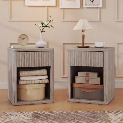 HOMCOM Nightstand with Drawer and Open Shelf, Modern Bedside Table Set of 2 for Bedroom Living Room, Grey
