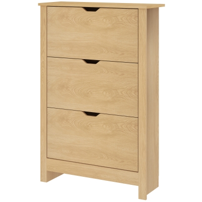 HOMCOM Shoe Storage Cabinet with 3 Flip Drawers and Adjustable Shelves for 18 Pairs of Shoes, Natural Wood