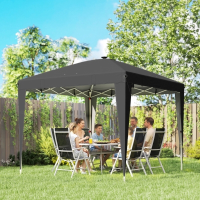Outsunny 10 x 10 ft Pop Up Canopy Tent with Central Light, UPF 50+ Instant Portable Canopy Shelter with Remote, Black