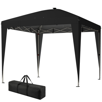 Outsunny 10 x 10 ft Pop Up Canopy Tent with Central Light, UPF 50+ Instant Portable Canopy Shelter with Remote, Black