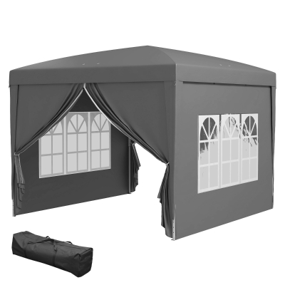 Outsunny 10'x10' Outdoor Pop Up Party Tent Wedding Gazebo Canopy with Carrying Bag (Grey)
