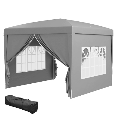 Outsunny 10'x10' Outdoor Pop Up Party Tent Wedding Gazebo Canopy with Carrying Bag (Light Grey)