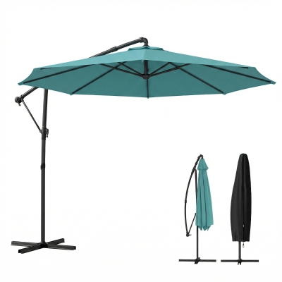 Outsunny 10 ft Offset Patio Umbrella, 360° Rotation, Sky Blue