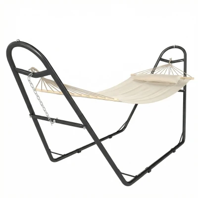 Outsunny Hammock with Stand, Heavy Duty Camping Hammock with Detachable Pillow and Spreader Bar, 264 lbs Capacity, Cream White