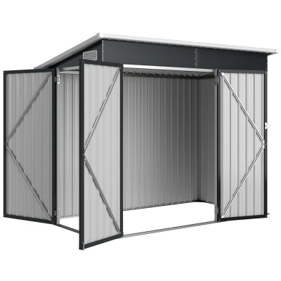 Outsunny 7.5' x 4.3' Outdoor Storage Shed, Waterproof Metal Garden Shed with Lockable Doors, for Backyard, Lawn, Patio, Dark Grey