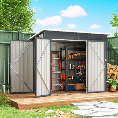 Outsunny 7.5' x 4.3' Outdoor Storage Shed, Waterproof Metal Garden Shed with Lockable Doors, for Backyard, Lawn, Patio, Dark Grey