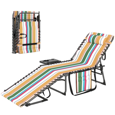 Outsunny Folding Outdoor Chaise Lounge Chair with Adjustable Back, Pillow