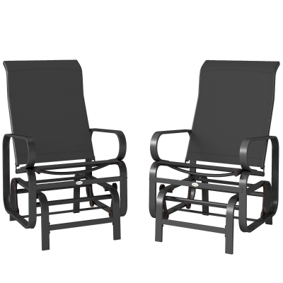 Outsunny Set of 2 Gliding Lounger Chairs, Metal Mesh Rockers, Black