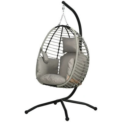 Outsunny Outdoor Hanging Egg Chair with Thick Padded Cushion, Patio Swing Chair, Grey