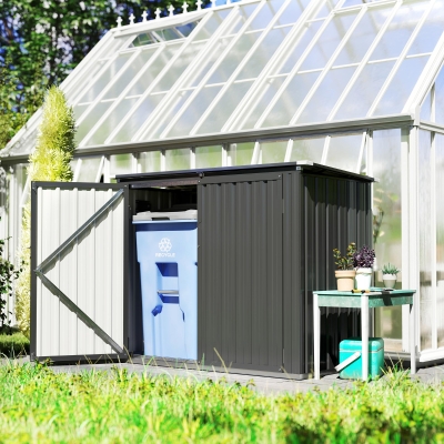 Outsunny Outdoor Storage Shed Lockable Galvanized Steel Garbage Bin Shed Lift-up Lid for 2 Trash Cans