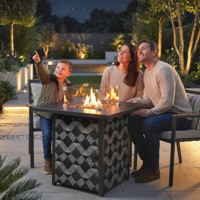 Outsunny Propane Fire Pit Table, 28 Inch Gas Fire Pit with Explosion-Proof Net and Glass Wind Guard, Gas Tank Holder