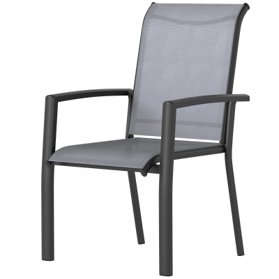 Outsunny Stackable Patio Chairs Set of 4, Outdoor Dining Chairs with All Weather Breathable Mesh and Armrests, Grey
