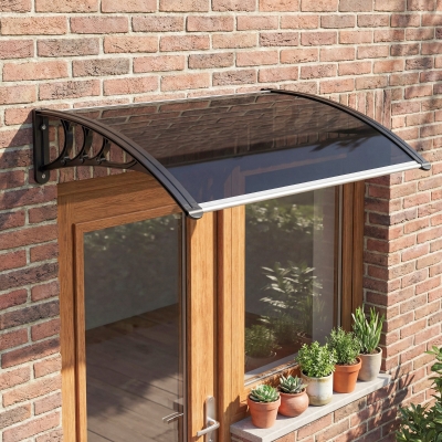 Outsunny Window Awning Door Canopy, 29.9" x 39.4" Polycarbonate Cover, Front Door Patio Canopy with Solid Panel, Transparent