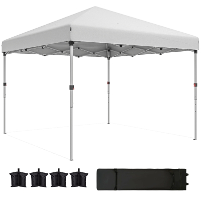 Outsunny 10' x 10' Pop Up Canopy with Sidewalls, Roller Bag, Height Adjustable Instant Tent for Outdoor, Garden, Patio, White