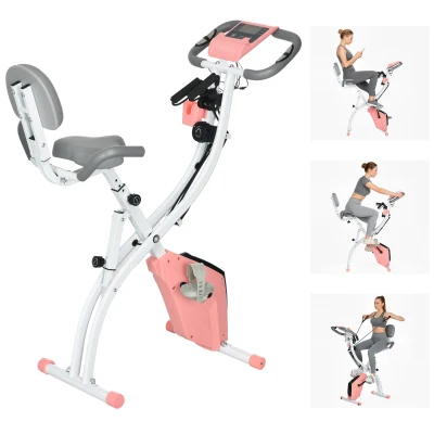 Soozier 3 in 1 Folding Exercise Bike, Foldable Stationary Bike with 8-Level Magnetic Resistance, Adjustable Seat, Pink