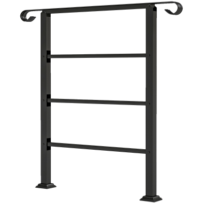 Outsunny Hand Rails for Outdoor Steps, Adjustable Outdoor Stair Railing for 2 to 3 Steps, Black