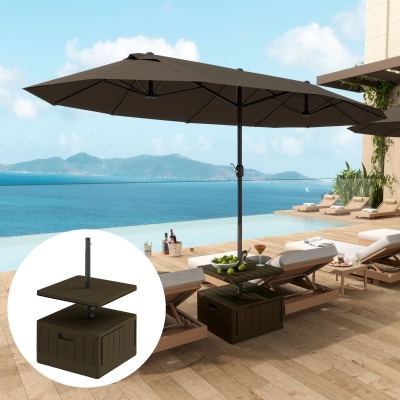 Outsunny Patio Umbrella Weighted Base with Table Tray, Heavy Duty Umbrella Base with Wheels Handles, Brown