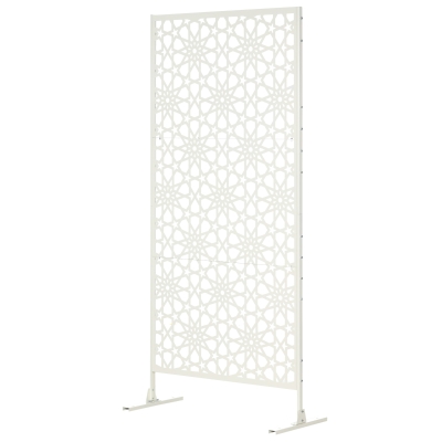 Outsunny Metal Outdoor Privacy Screen, Decorative Outdoor Divider with Stand and Expansion Screws, 36.2" x 17.7" x 78", White