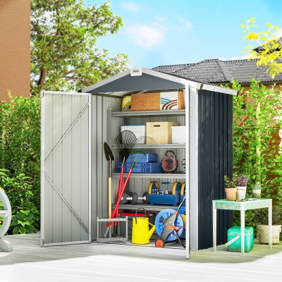 Outsunny 4.4' x 3' Outdoor Storage Shed with Double Doors, Metal Garden Shed for Backyard Patio