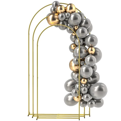 Outsunny Wedding Arch, 7/6.5/6 ft Metal Balloon Arch Backdrop Stand Set of 3 for Birthday Party, Bridal Shower, Graduation, Ceremony, Banquet Decorations, Gold