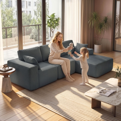 HOMCOM 2-in-1 Modular Sectional Sofa, Boneless L Shaped Couch Sofa Bed, Dark Grey