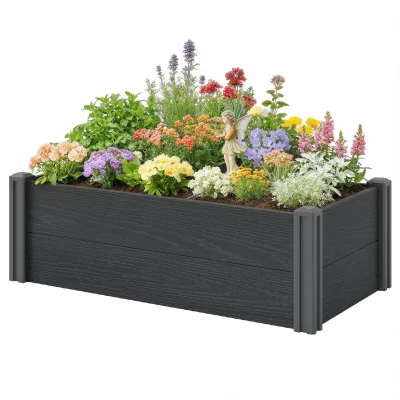 Outsunny Vinyl Raised Garden Bed Kit, 3 x 3 x 1ft Elevated Garden Box with Open Bottom, Screwless Outdoor Planter Box