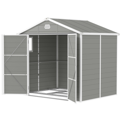 Outsunny 8' x 6' Plastic Garden Storage Shed with Latch Door, Vents, Sloped Roof, Light Grey