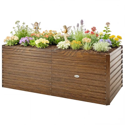 Outsunny 5' x 3' x 2' Raised Garden Bed, Galvanized Planter Box for Growing Flowers, Herbs and Vegetables Dark Brown Wood Effect