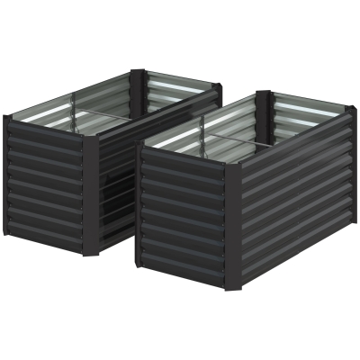 Outsunny Set of 2 Galvanized Metal Planters for Outdoor Plants, 4' x 2' x 2' Raised Garden Bed, Dark Grey