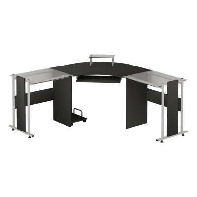 HOMCOM 69" Modern L-Shaped Glass Office Desk, Black