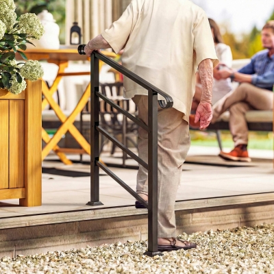 Outsunny Hand Rails for Outdoor Steps, Adjustable Outdoor Stair Railing for 2 to 3 Steps, Black