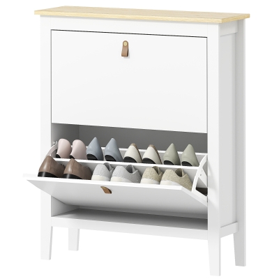HOMCOM Narrow Shoe Cabinet with 2 Flip Drawers, Adjustable Shelves for Entryway, Holds 10-14 Pairs, White