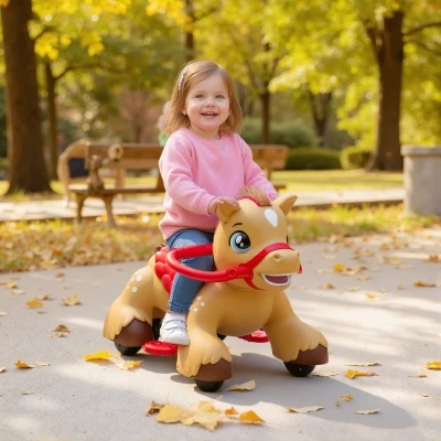 Qaba 12V Electric Ride-On Rocking Horse Toy with Sound & Accessories
